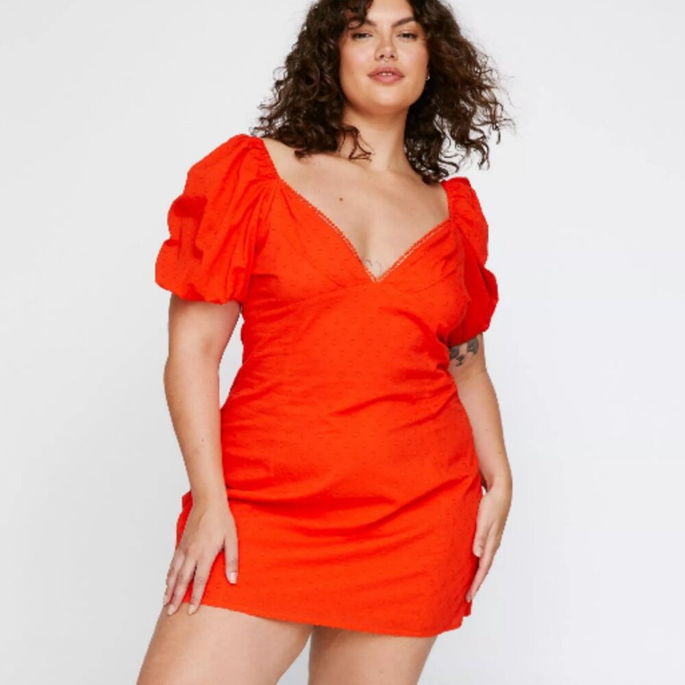 Nasty Gal Plus Size Tie Back Puff Sleeve Mini Dress Size 16